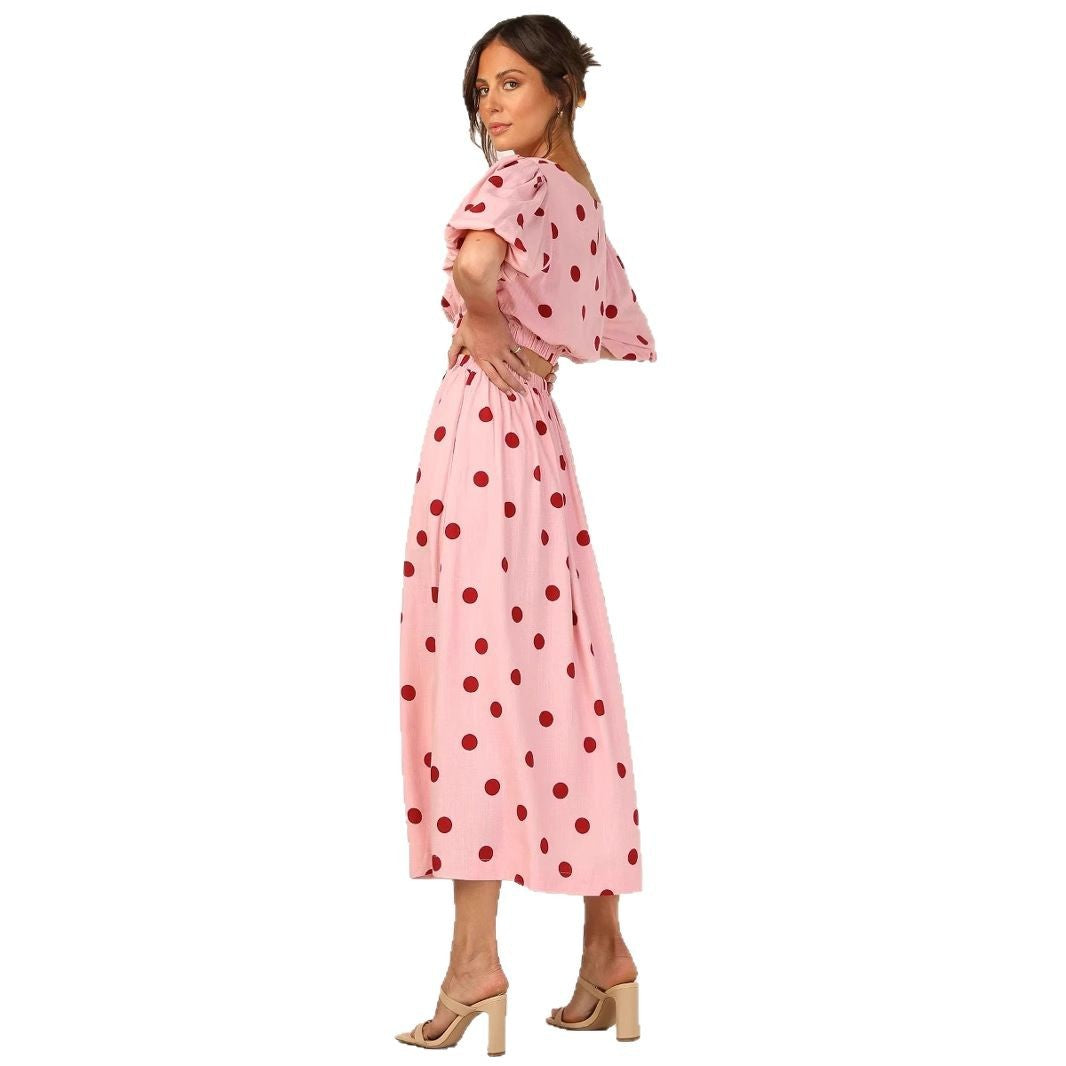 Damen Maxikleid mit elastischem Taillenzug und voluminösen Ärmeln