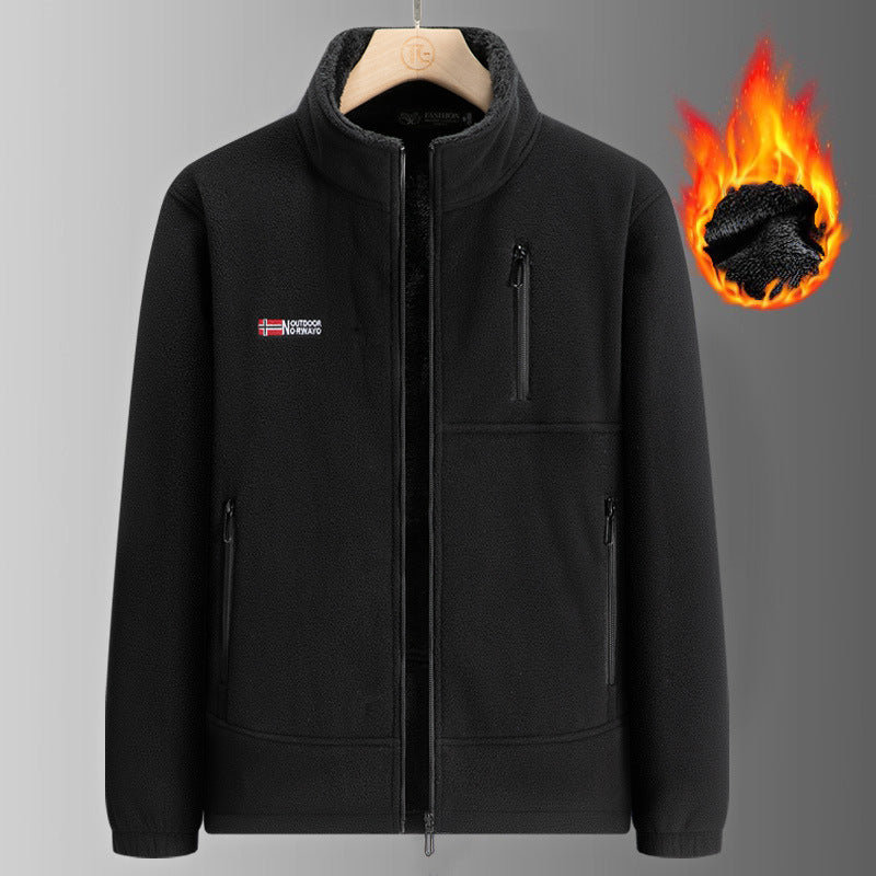 Herren Fleecejacke mit Teddyfutter, Stehkragen und mehreren Reißverschlusstaschen Shop Nory
