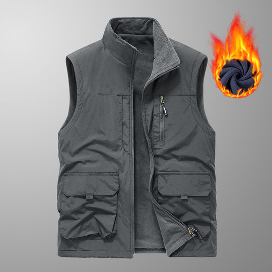 Herren Utility-Weste mit Teddyfleece-Futter, Multifunktionstaschen und hohem Stehkragen Shop Nory