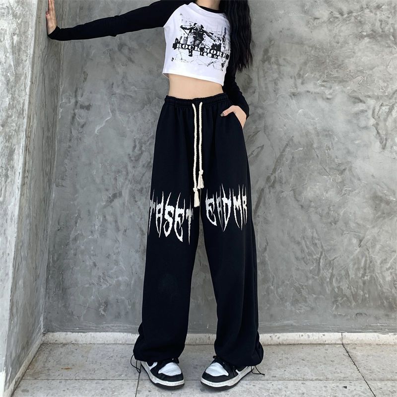 Damen nan weite Oversize-Sweatpants mit Kordelzug und Gothic-Print Shop Nory