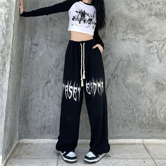 Damen nan weite Oversize-Sweatpants mit Kordelzug und Gothic-Print Shop Nory