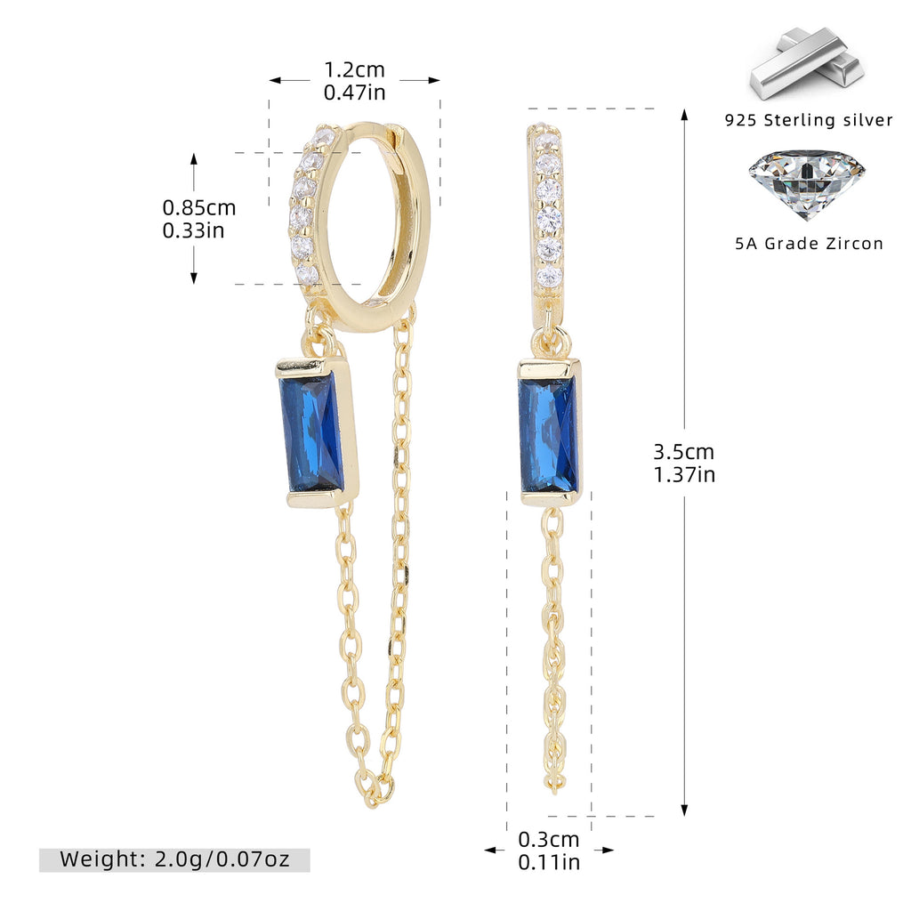 Damen Ohrhänger mit eleganten blauen Zirkonsteinen und feinen Kettendetails Shop Nory