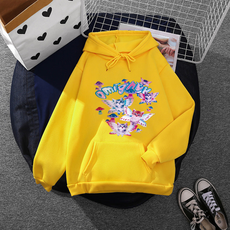 Damen nan Kapuzenpullover mit verspieltem Katzen‑Schmetterlings-Print und Kängurutasche Shop Nory