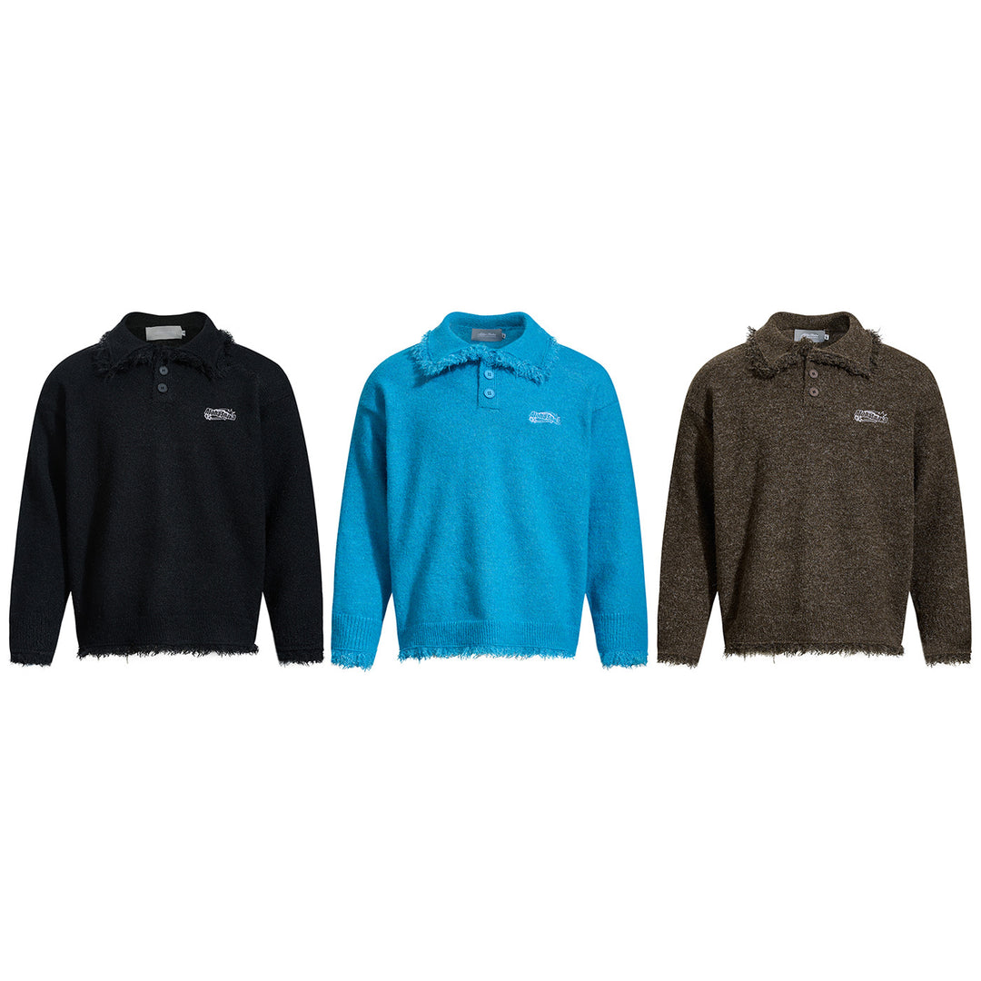 Unisex Grobgestrickter Polokragen-Pullover mit Fransenbesatz Shop Nory