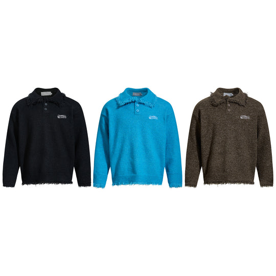 Unisex Grobgestrickter Polokragen-Pullover mit Fransenbesatz Shop Nory