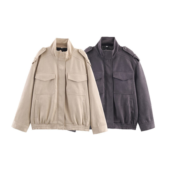 Damen Utility-Fieldjacke mit Stehkragen, Epauletten und elastischem Saum Shop Nory