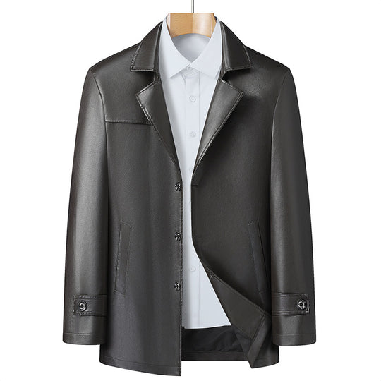 Herren Eleganter Kunstleder-Kurzmantel im Sakko-Stil mit Reverskragen Shop Nory