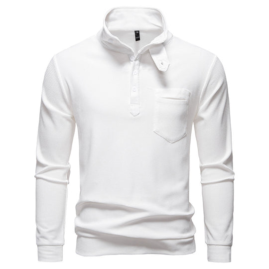 Herren Texturiertes Waffelstrick-Henleyshirt mit hohem Kragen, Knopfleiste und Brusttasche Shop Nory