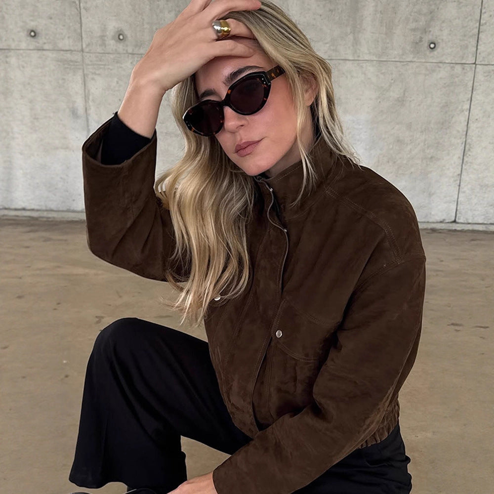 Damen Kurzjacke aus Veloursleder mit aufgesetzten Pattentaschen Shop Nory