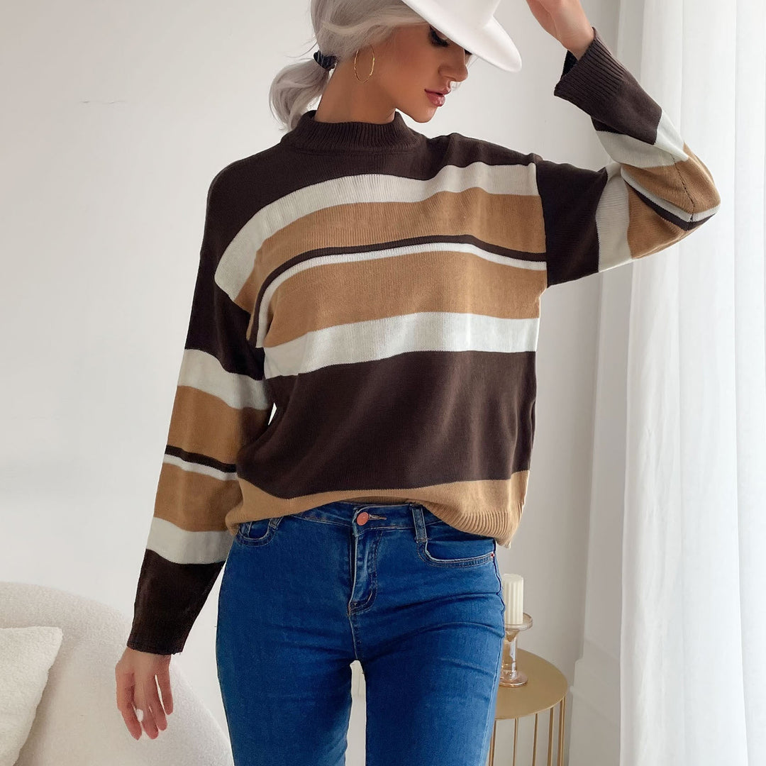 Damen Gestreifter Feinstrick-Pullover mit Stehkragen Shop Nory