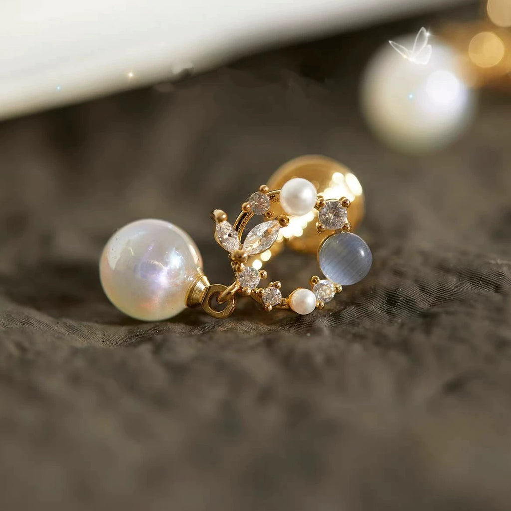 Damen Ohrstecker mit luxuriösem Perlenanhänger und funkelnden Zirkonia Shop Nory