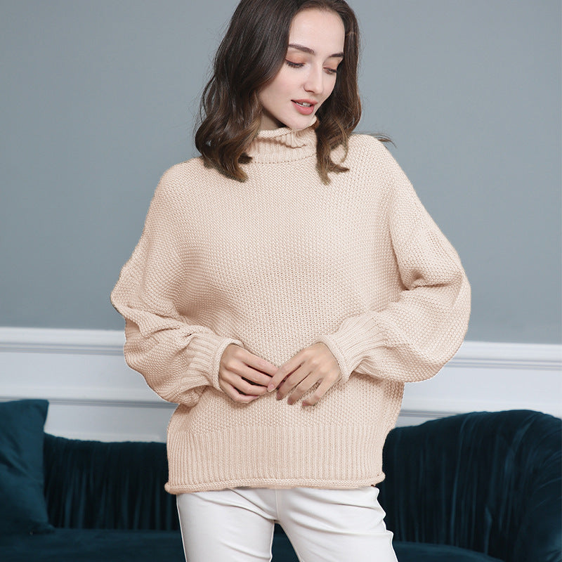 Damen Grobgestrickter Rollkragenpullover mit Ballonärmeln Shop Nory