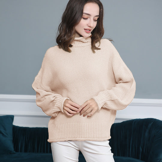 Damen Grobgestrickter Rollkragenpullover mit Ballonärmeln Shop Nory