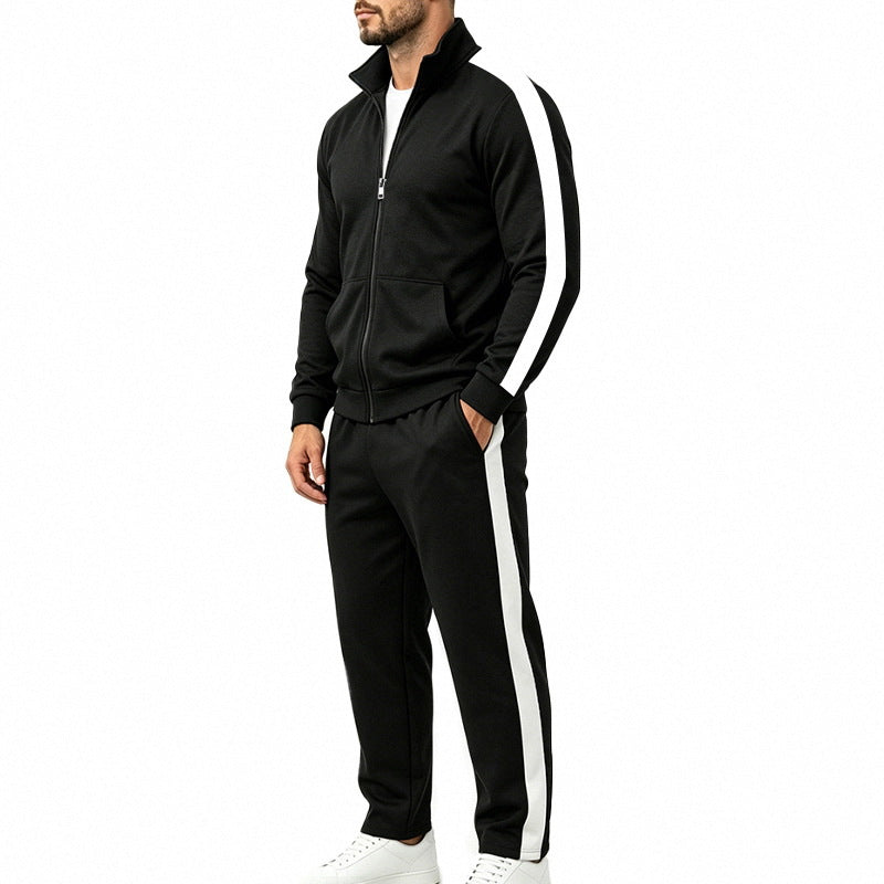 Herren Sportliches Trainingsanzug-Set aus Baumwoll-Mix mit Stehkragen und seitlichen Kontraststreifen Shop Nory