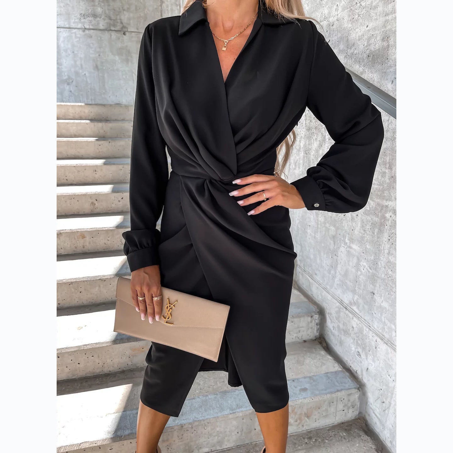 Damen Wickelkleid mit elegantem Bindegürtel und schickem V-Ausschnitt