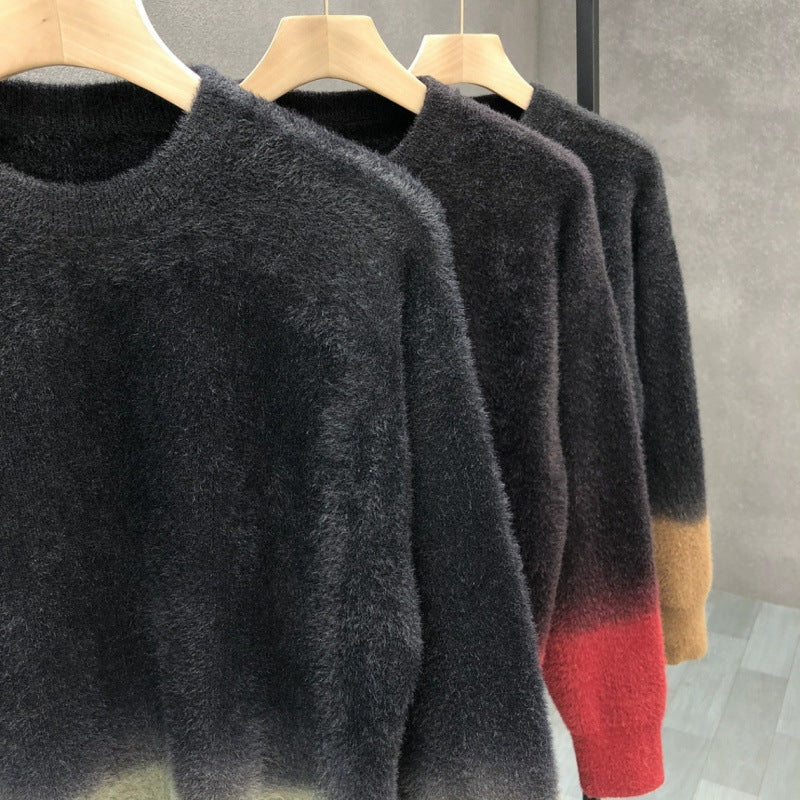 Herren Flauschiger Farbverlauf-Pullover aus Mohair-Mix mit Rundhals und geradem Schnitt Shop Nory