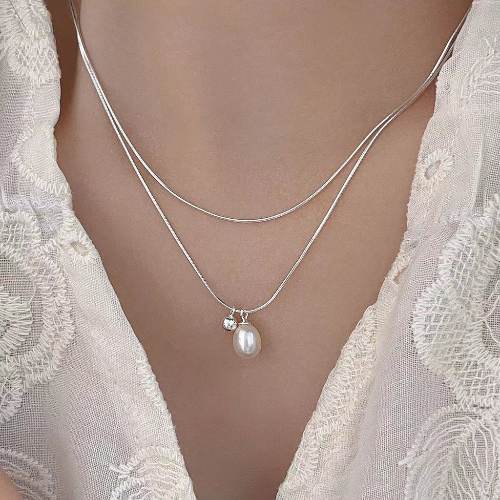 Damen elegante doppellagige Halskette mit stilvollem Anhänger Shop Nory