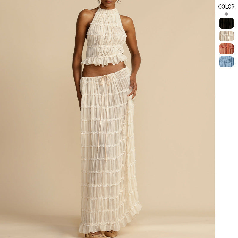 Damen Elegantes und verspieltes Zweiteiliges Sommerkleid mit gerafftem Oberteil und fließendem Rock