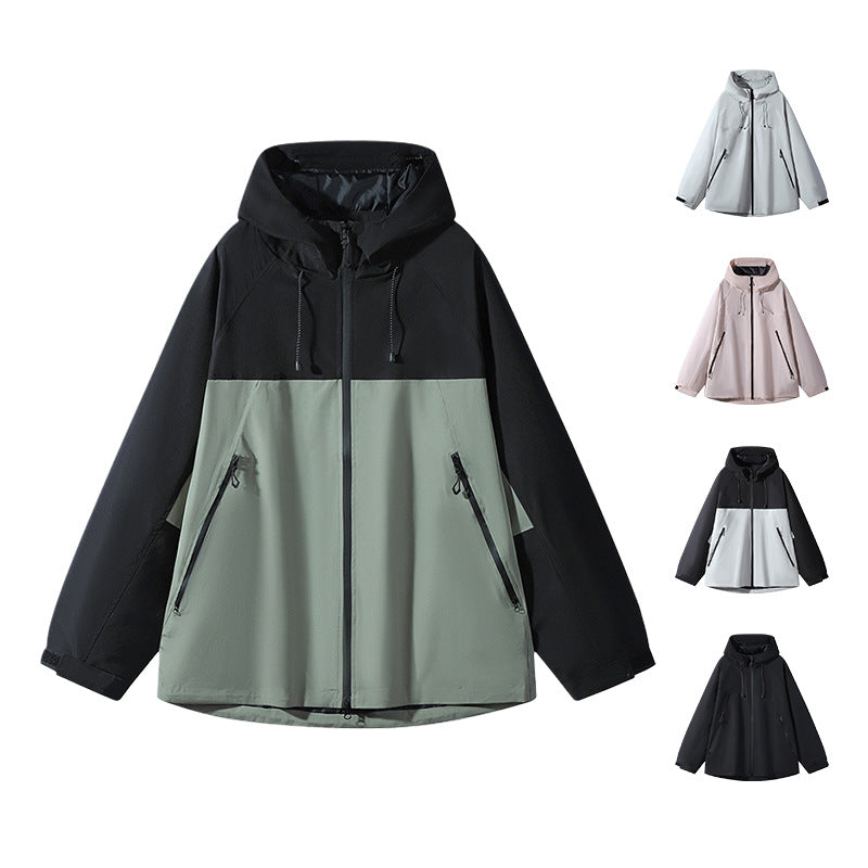 Unisex Wasserabweisende zweifarbige Softshell-Jacke mit Kapuze Shop Nory