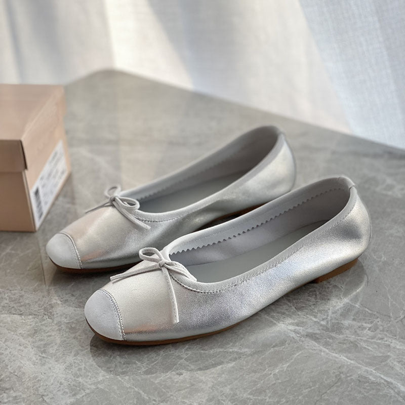 Damen Flache Ballerinas mit zierlichem Schleifenakzent