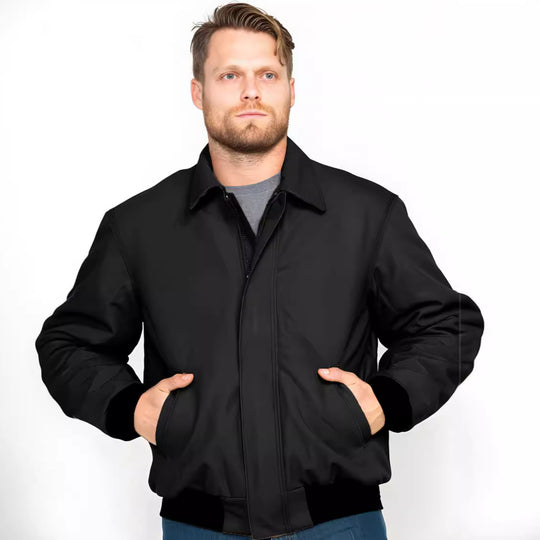 Herren Kurzjacke im Bomberstil aus weichem Kunstleder mit gerippten Bündchen Shop Nory