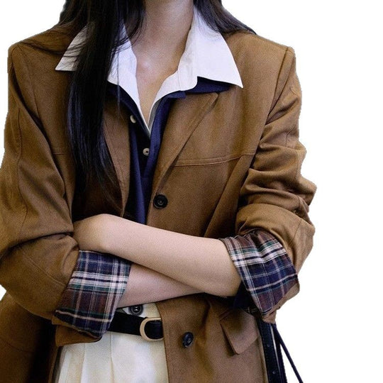 Damen Modischer Wollblazer mit tiefem V-Ausschnitt Shop Nory