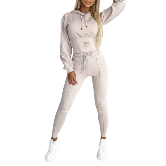 Damen Sportliches Jumpsuit-Set mit Kapuze und elastischem Bund