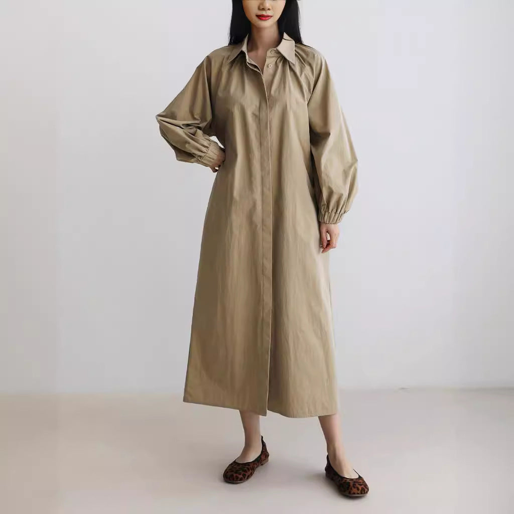 Damen Hemdkleid mit Taillengürtel, Stehkragen und Ballonärmeln Shop Nory