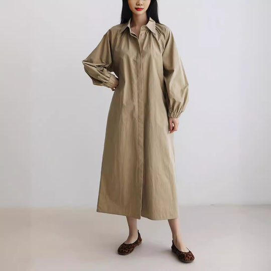 Damen Hemdkleid mit Taillengürtel, Stehkragen und Ballonärmeln Shop Nory
