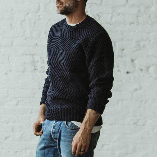 Herren Grobgestrickter Strickpullover mit Zickzack-Struktur und Rundhalsausschnitt Shop Nory