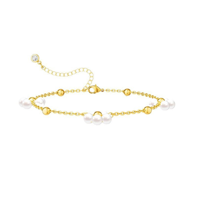 Damen Fußkettchen mit eleganten Perlen- und goldenen Akzenten Shop Nory