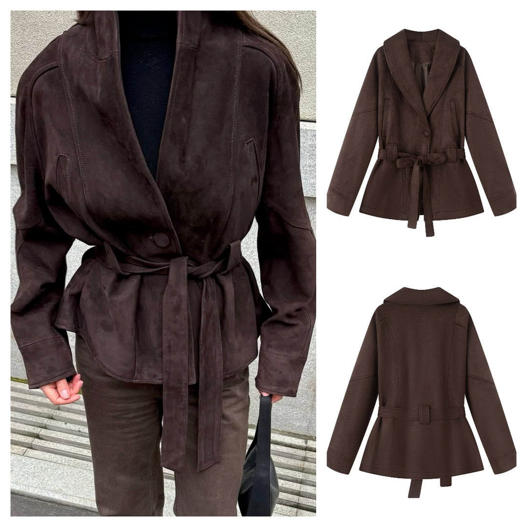 Damen Kurzmantel im Kimono-Style aus Veloursoptik mit weitem Schalkragen und Taillengürtel Shop Nory