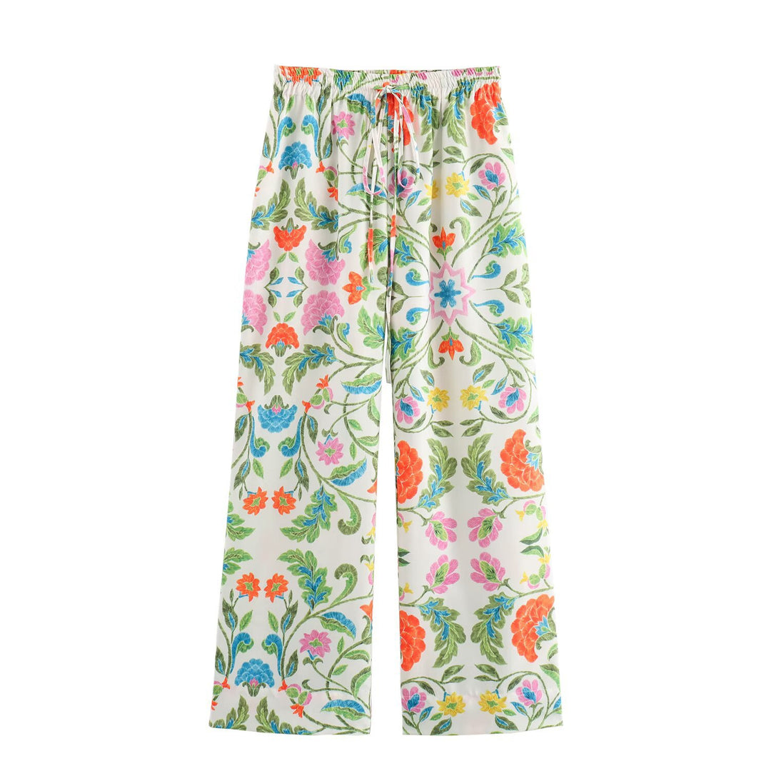 Damen weite Palazzohose mit Tunnelzugbund und floraler Stickoptik Shop Nory