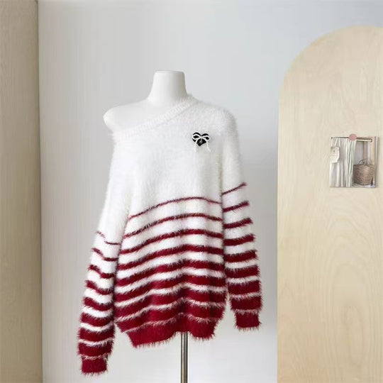 Damen Flauschiger Streifenpullover Shop Nory