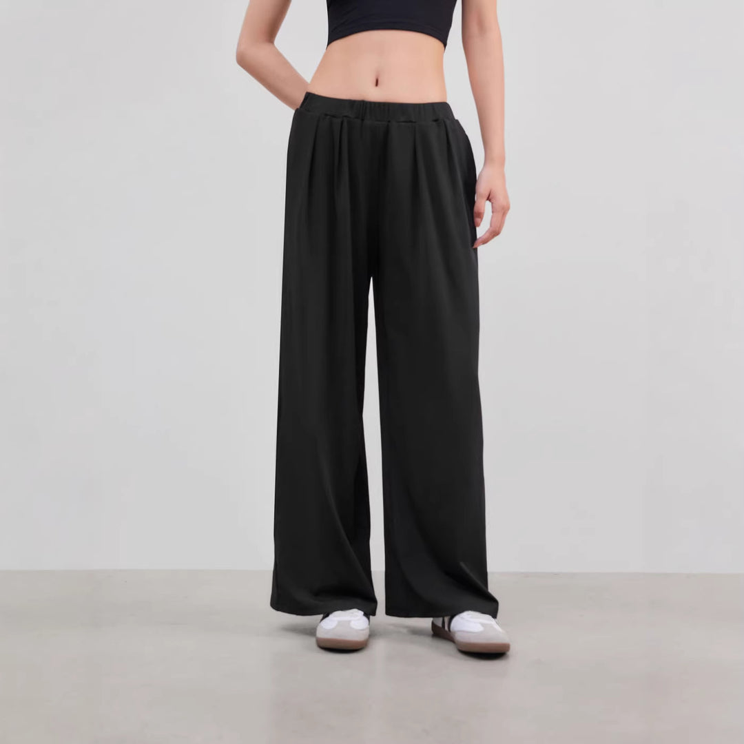 Damen Weite Palazzo-Strickhose mit hohem Elastikbund und feiner Rippstruktur Shop Nory