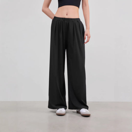 Damen Weite Palazzo-Strickhose mit hohem Elastikbund und feiner Rippstruktur Shop Nory