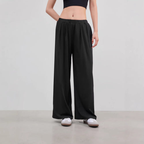 Damen Weite Palazzo-Strickhose mit hohem Elastikbund und feiner Rippstruktur Shop Nory