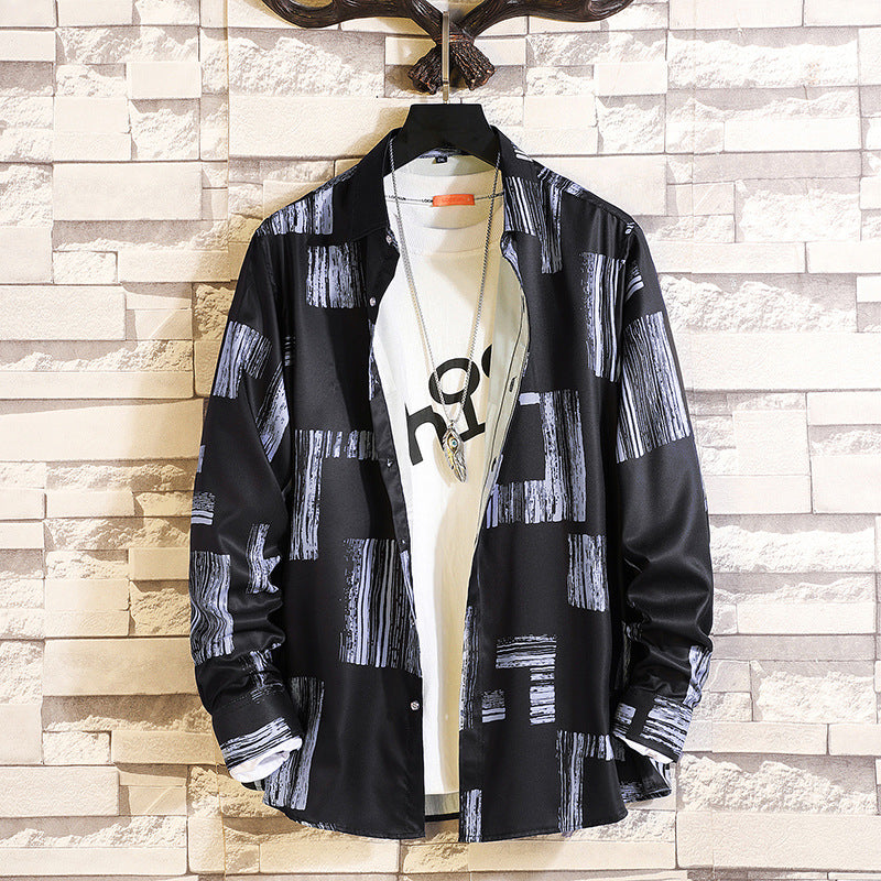 Herren langärmliges Hemd mit offenem Reverskragen, kontrastivem Blumenprint und lässiger Regular-Fit Silhouette Shop Nory