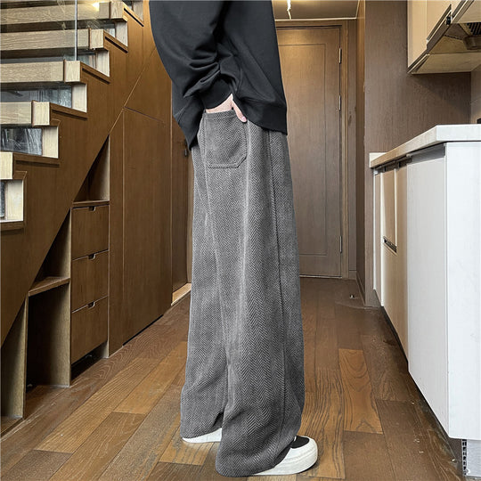 Herren Weit geschnittene Loungehose mit Fischgrätstruktur, elastischem Bund und Tunnelzug Shop Nory