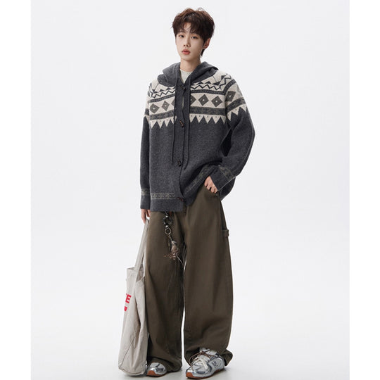 Herren Strickjacke mit Kapuze und grafischem Muster Shop Nory