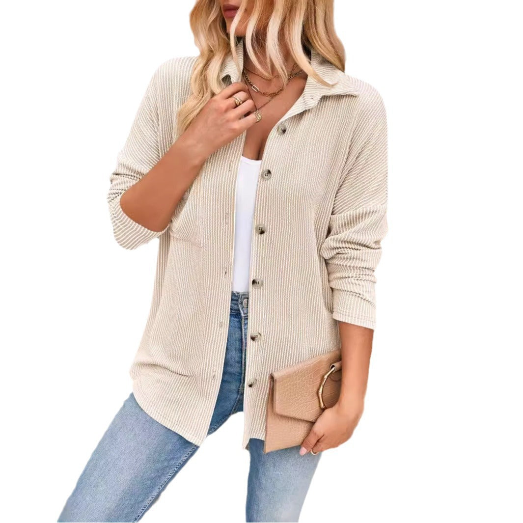 Damen Gerippte Oversize-Hemdjacke mit durchgehender Knopfleiste und Hemdkragen Shop Nory
