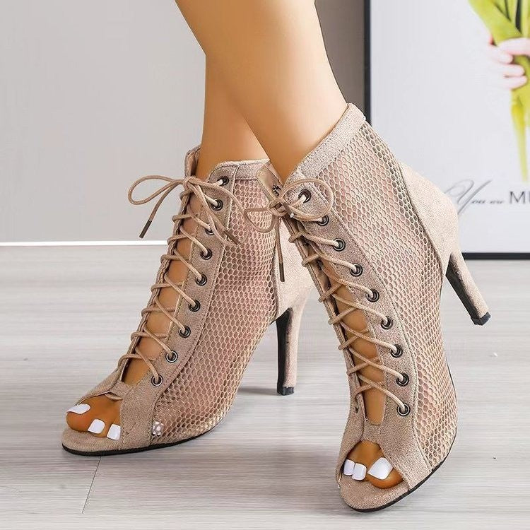 Damen Peeptoe Stiefeletten mit atmungsaktivem Netzdesign und elegantem Lace-Up