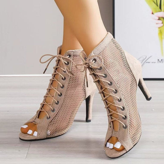 Damen Peeptoe Stiefeletten mit atmungsaktivem Netzdesign und elegantem Lace-Up