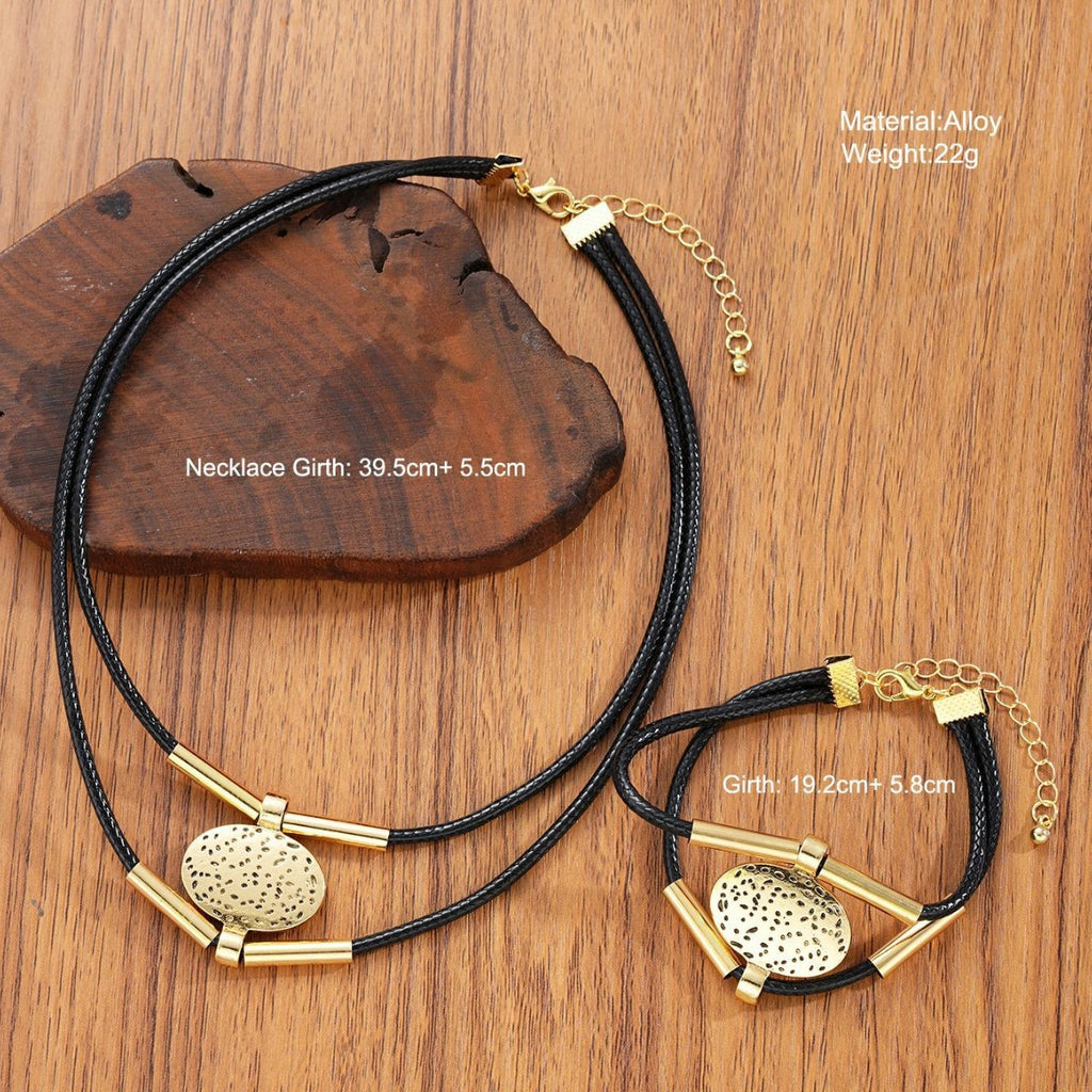 Damen Halsketten- und Armband-Set mit stilvollen veganen Lederakzenten Shop Nory