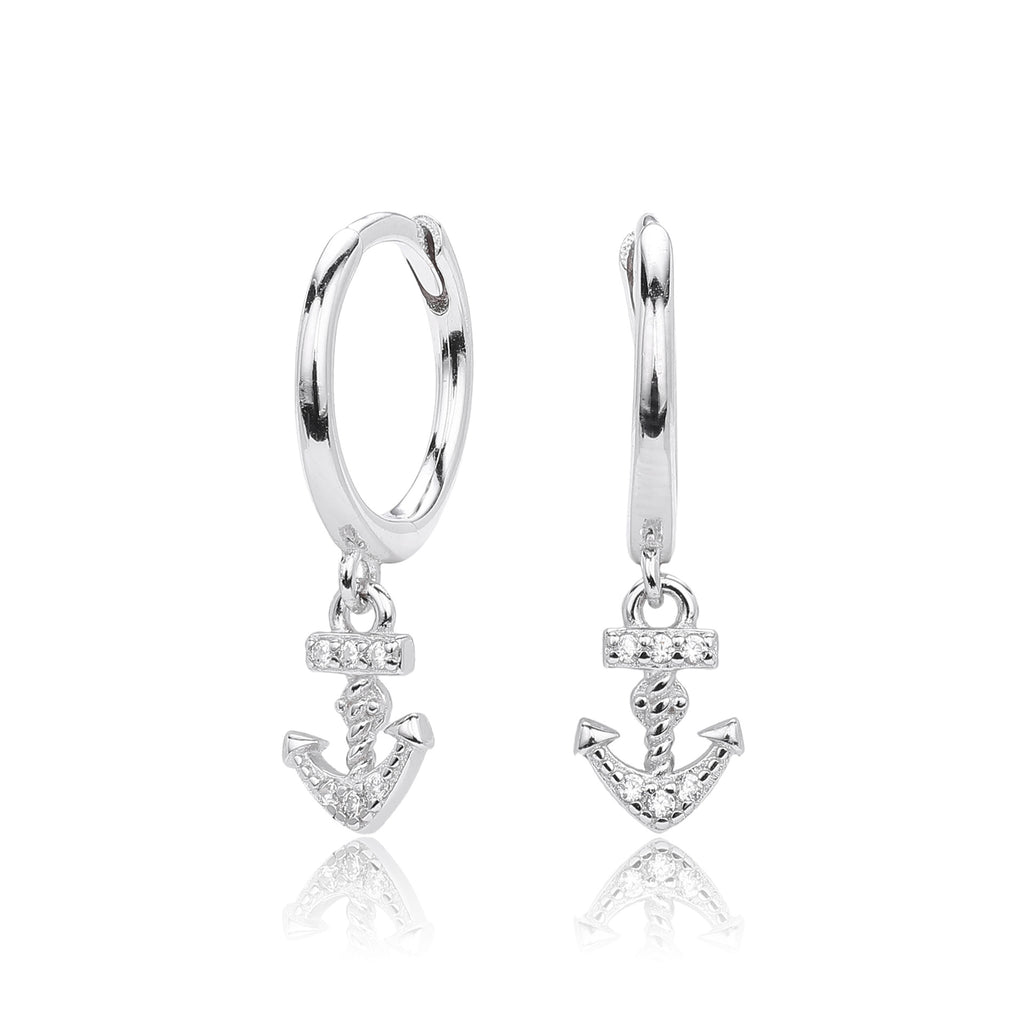 Damen Ohrhänger im maritimen Ankerdesign mit funkelnden Zirkonia aus 925 Sterling Silber Shop Nory