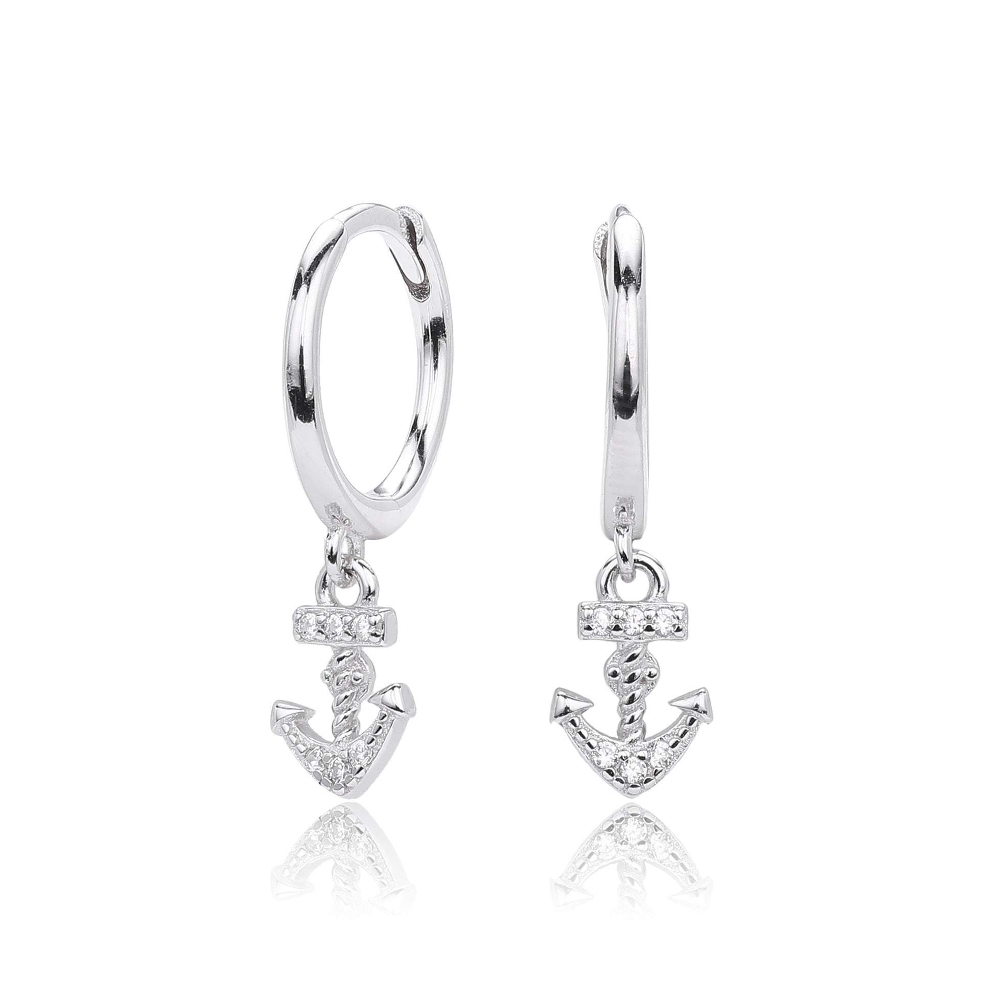 Damen Ohrhänger im maritimen Ankerdesign mit funkelnden Zirkonia aus 925 Sterling Silber Shop Nory