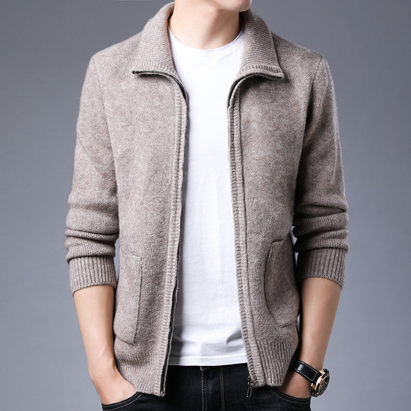 Herren Strickjacke mit durchgehendem Reißverschluss Stehkragen und aufgesetzten Taschen Shop Nory