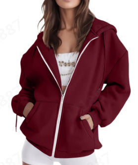 Damen nan oversized Zip-Kapuzenjacke mit kontrastierendem Reißverschluss, doppellagiger Kapuze und Kängurutasche Shop Nory
