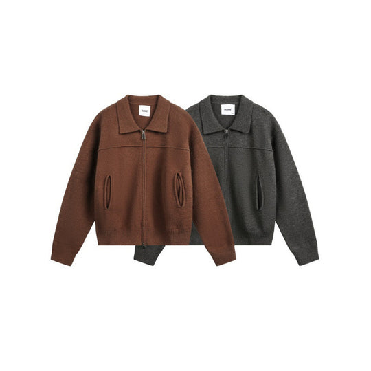 Herren Gestrickte Zipjacke mit Hemdkragen, Rippbündchen und verdeckten Eingrifftaschen Shop Nory