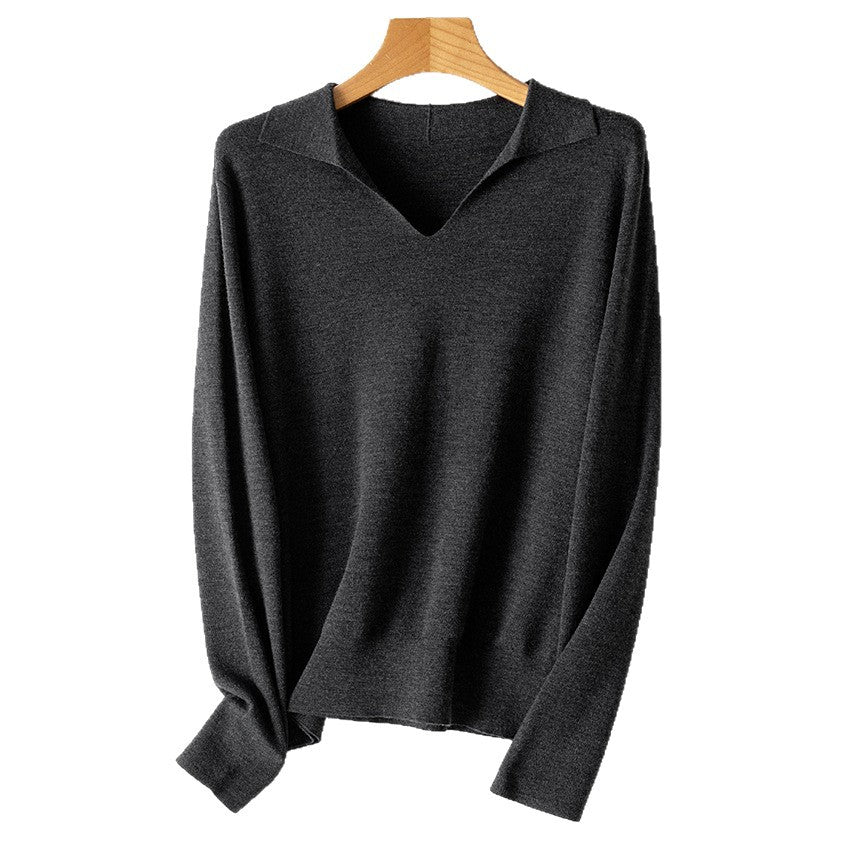 Damen Feinstrickpullover mit V-Ausschnitt und Hemdkragen Shop Nory